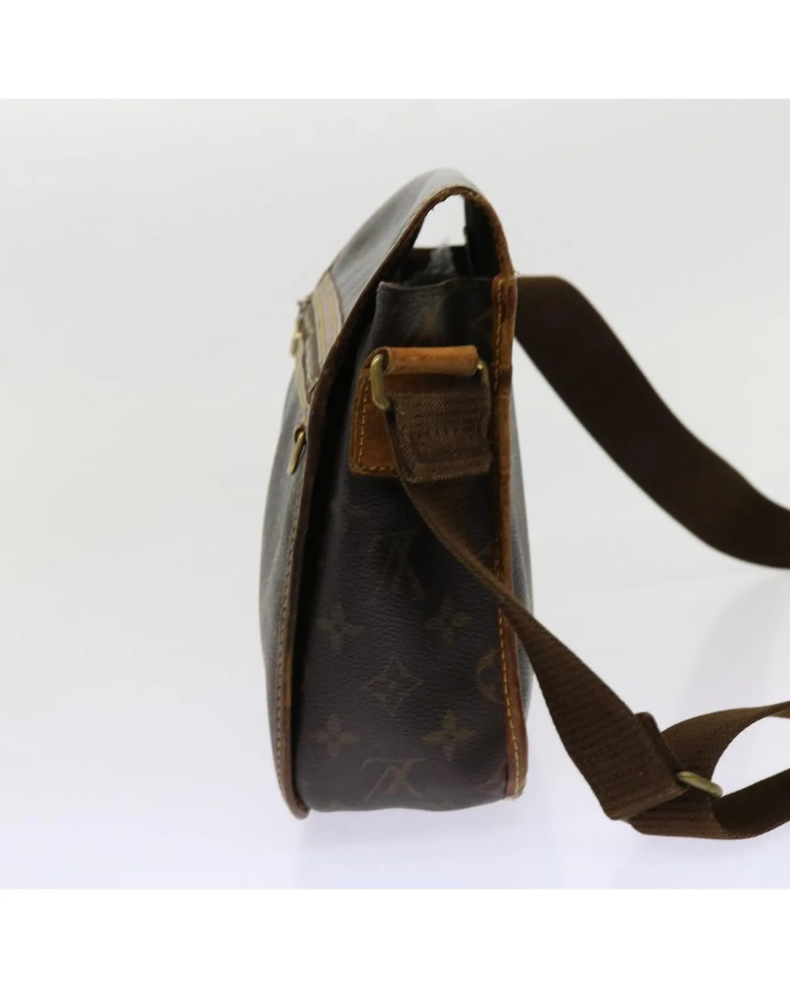 Monogram Shoulder Messenger Bag with Adjustable Strap and Multiple Compartments