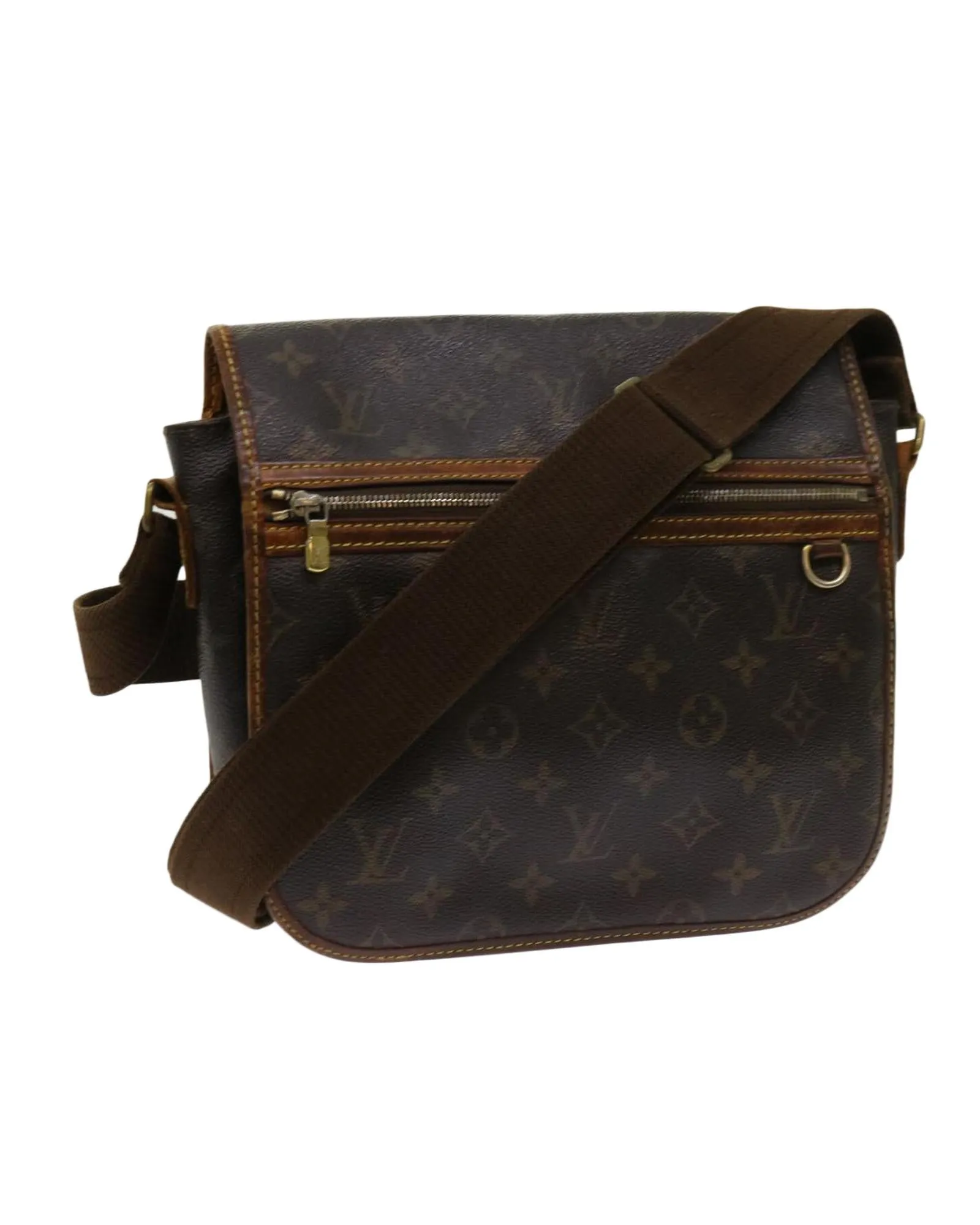 Monogram Shoulder Messenger Bag with Adjustable Strap and Multiple Compartments