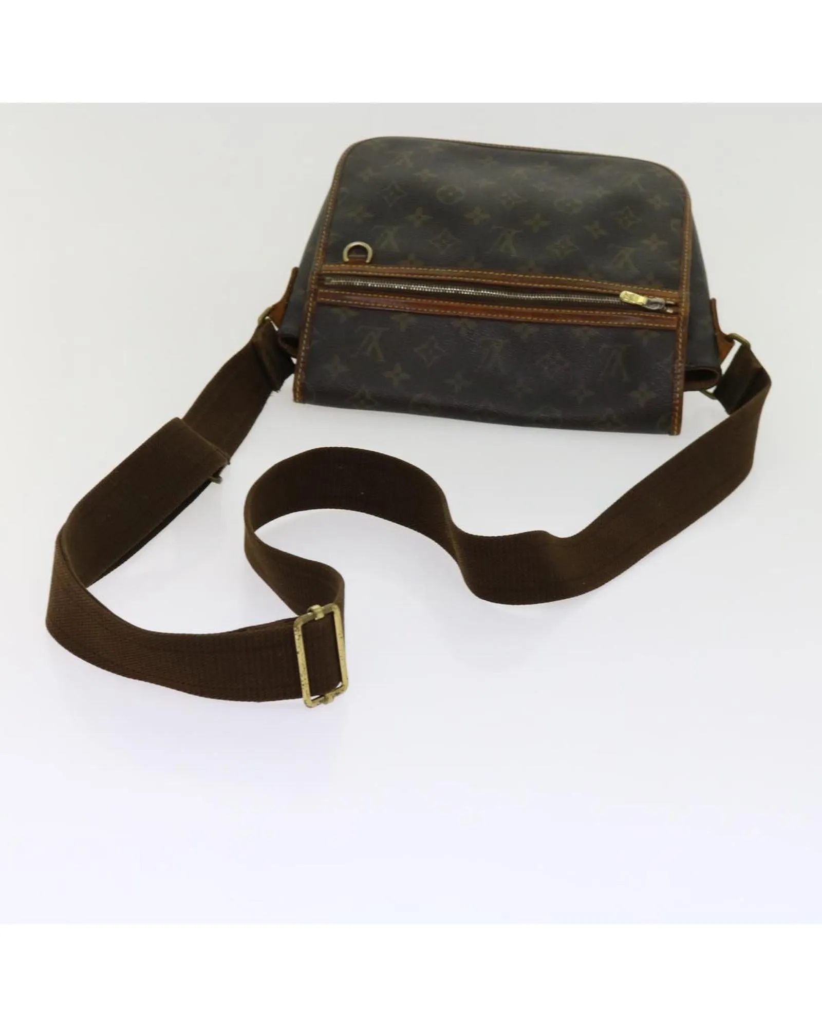 Monogram Shoulder Messenger Bag with Adjustable Strap and Multiple Compartments