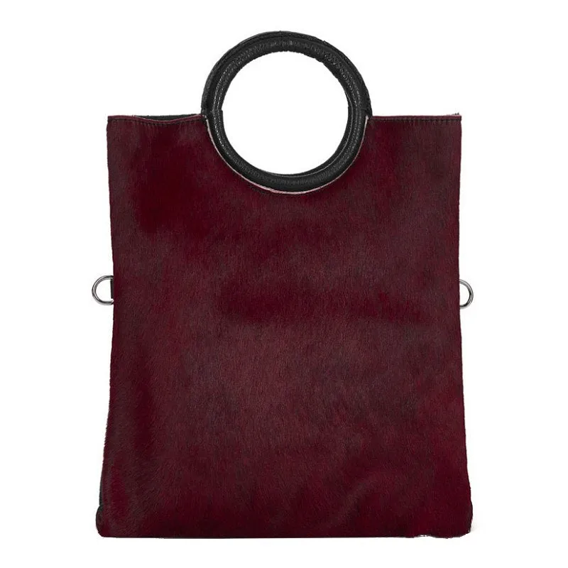 Multi-use Tote in Burgundy Fur with Pouch