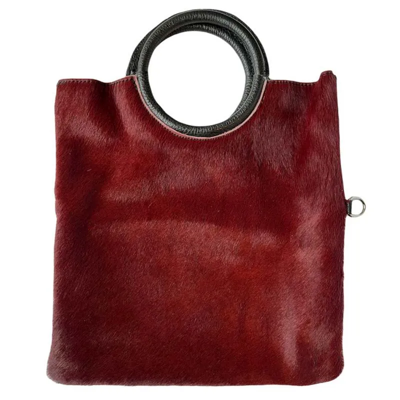 Multi-use Tote in Burgundy Fur with Pouch