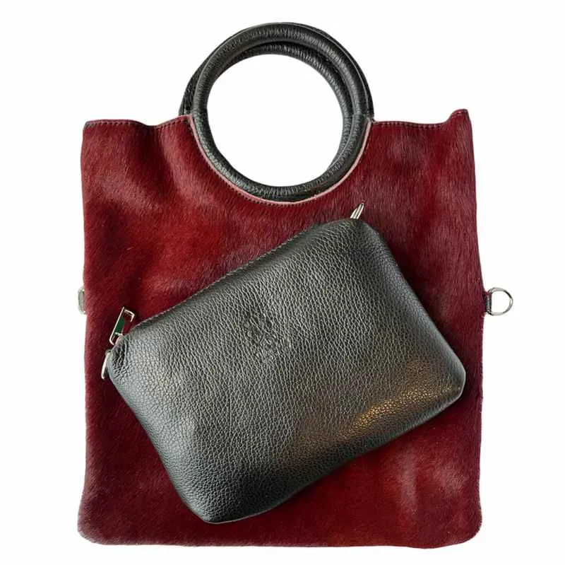 Multi-use Tote in Burgundy Fur with Pouch