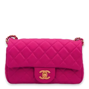 Pearl Crush Rectangle Mini Magenta Pink Crossbody Bag in Lambskin, Gold hardware