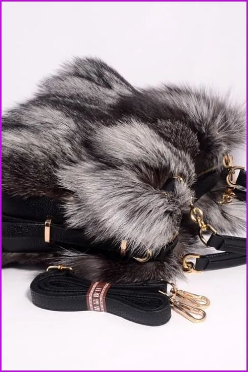 Real Silver Fox Fur Messenger Bags F3669