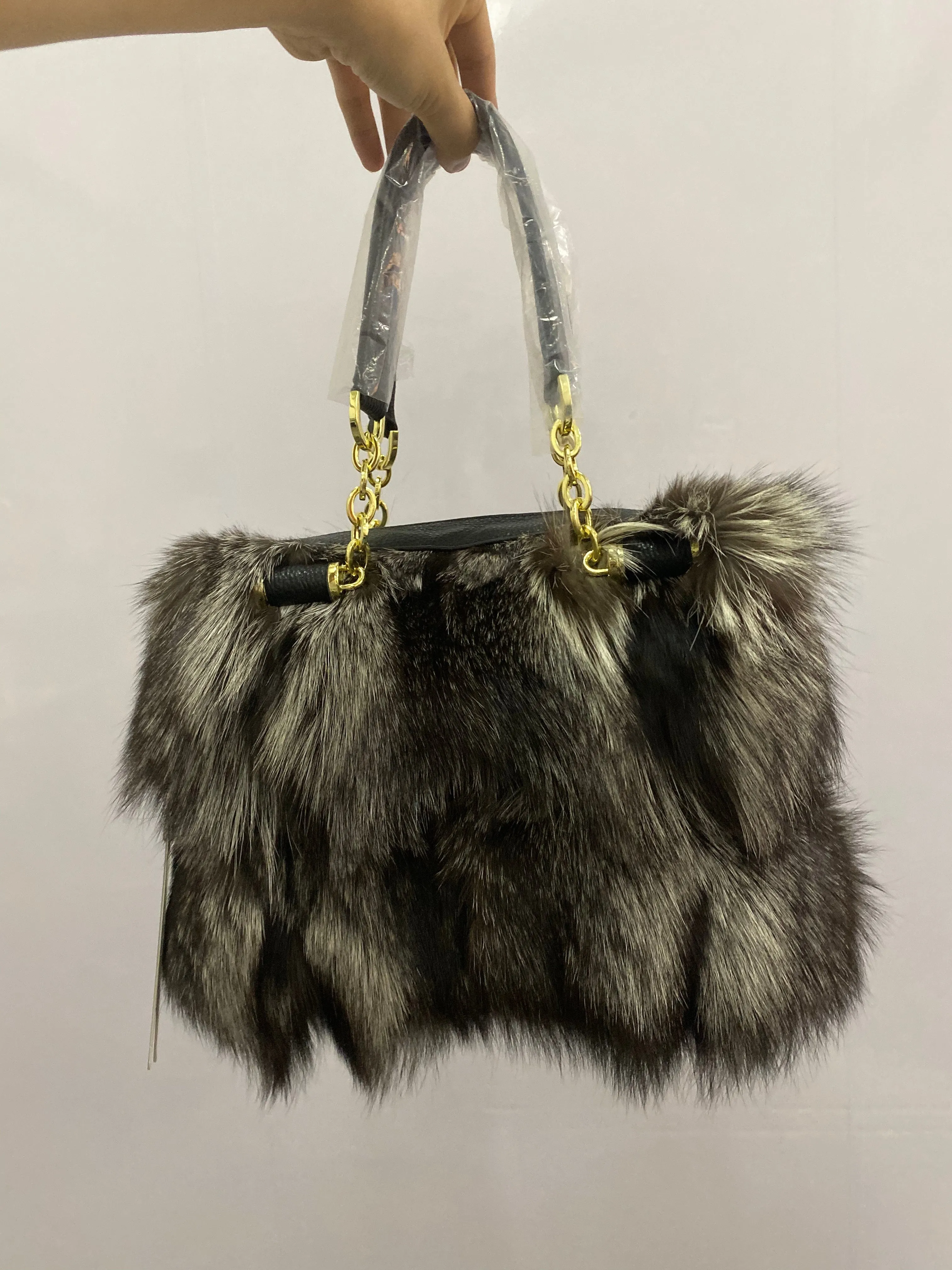 Real Silver Fox Fur Messenger Bags F3669