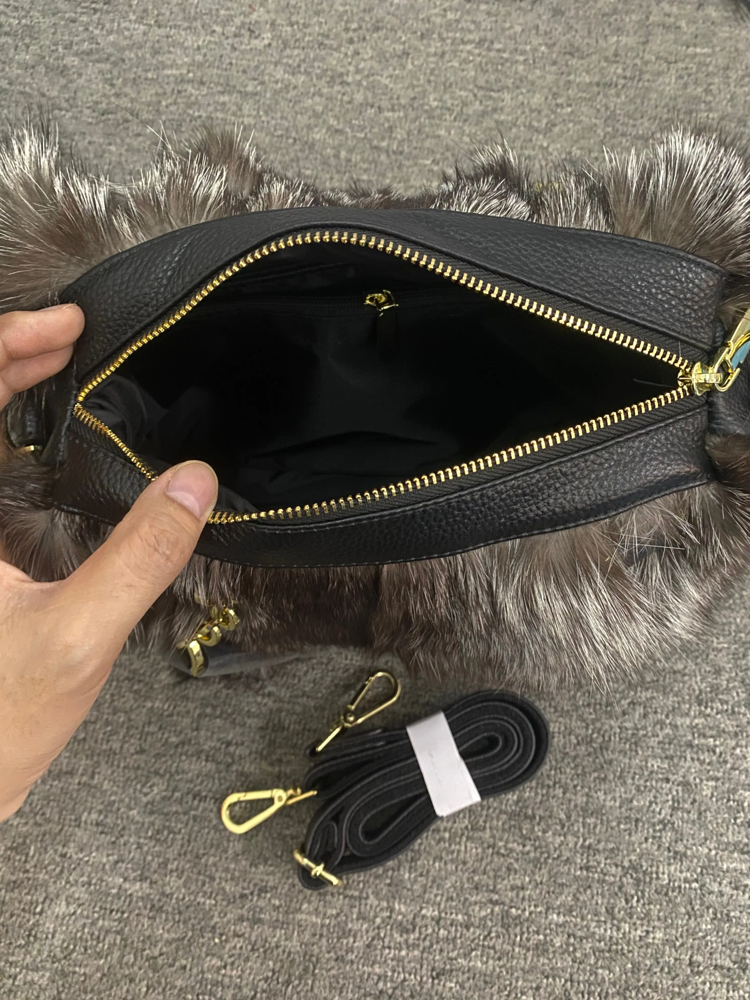 Real Silver Fox Fur Messenger Bags F3669