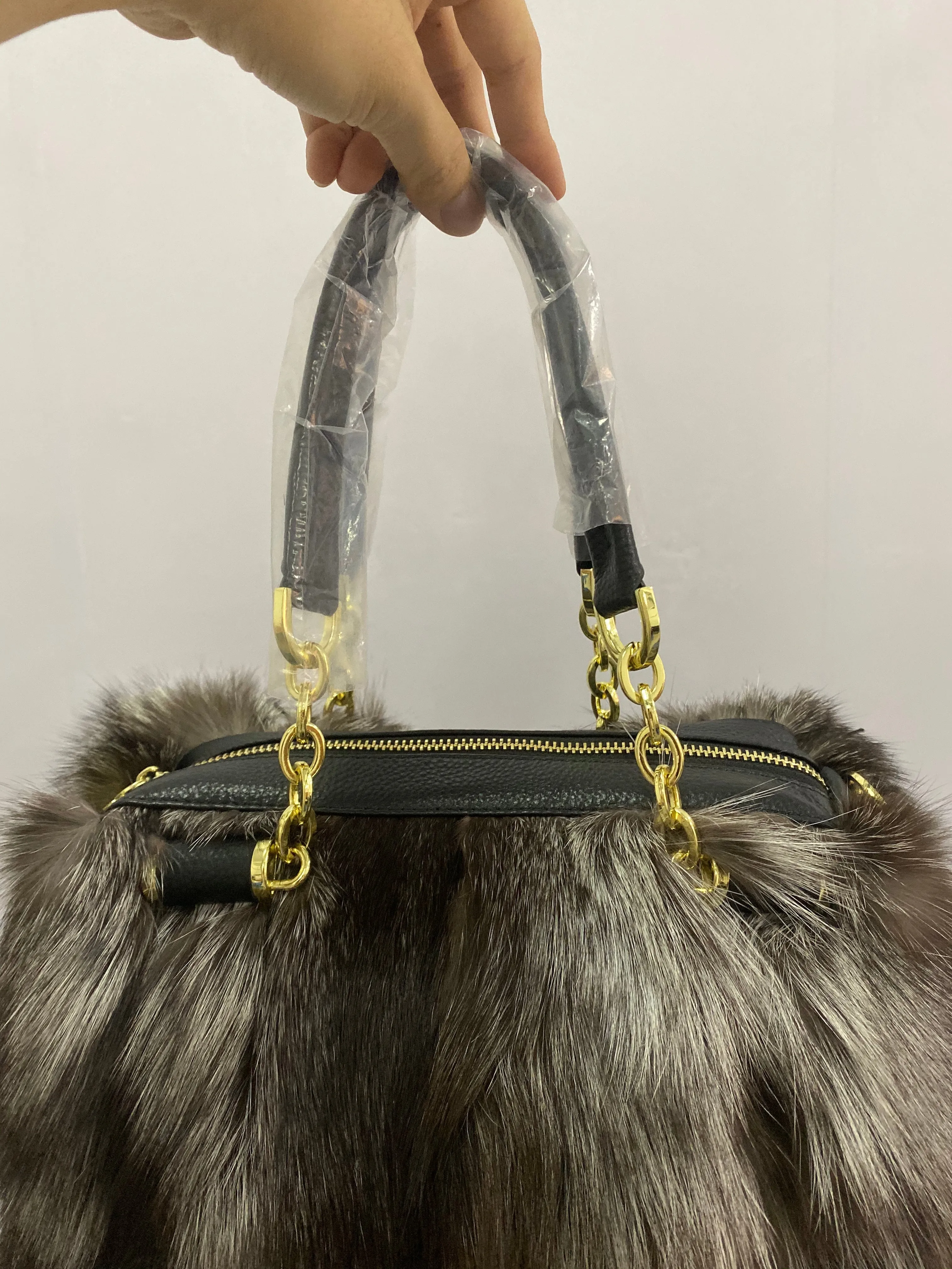 Real Silver Fox Fur Messenger Bags F3669