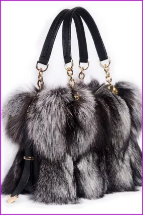 Real Silver Fox Fur Messenger Bags F3669