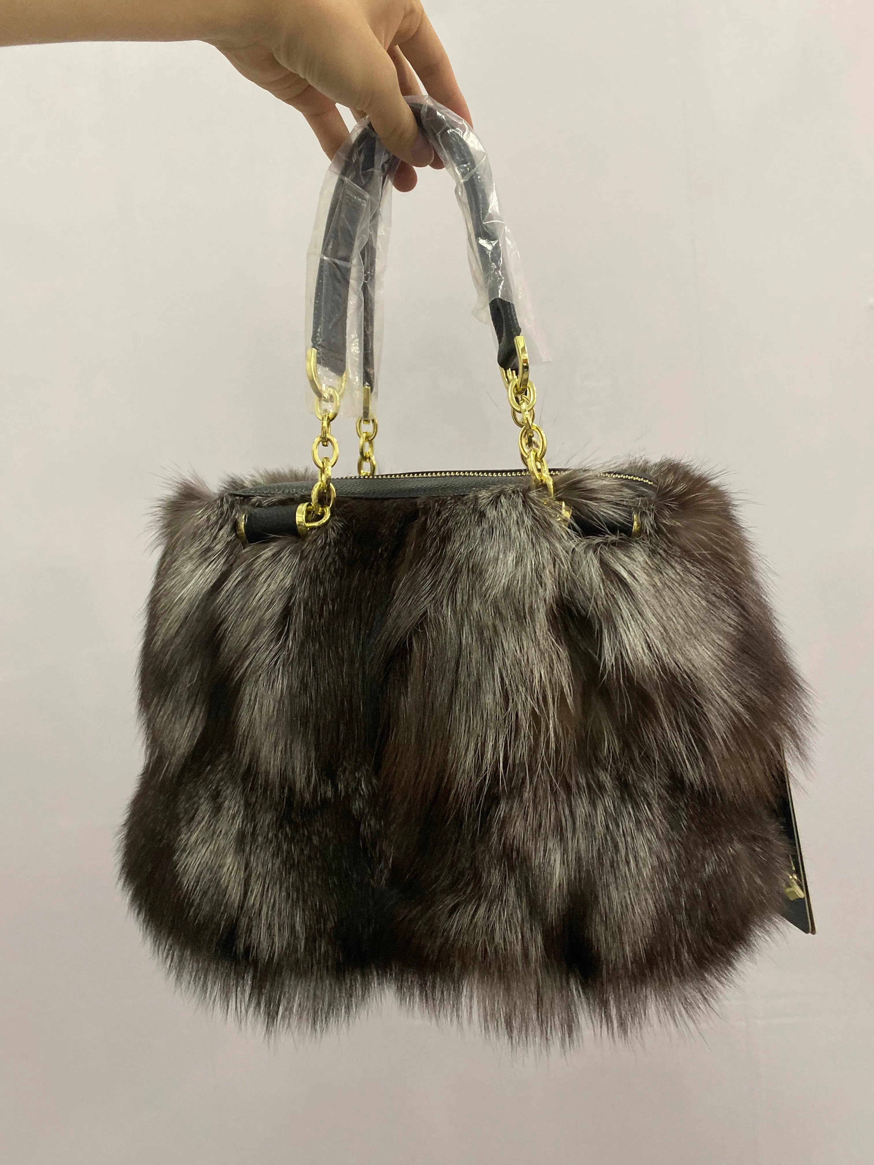 Real Silver Fox Fur Messenger Bags F3669