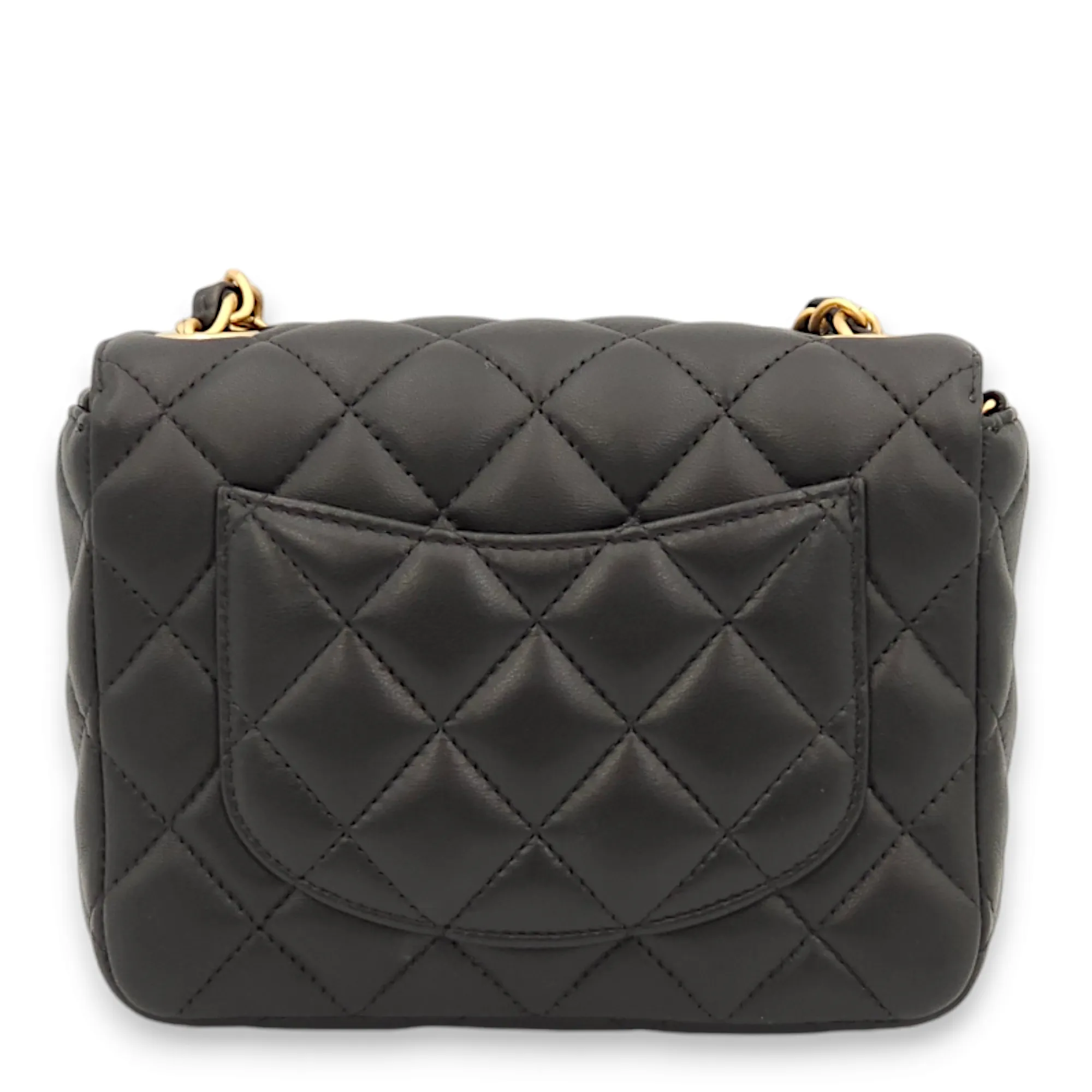 Seasonal Flap with Charms Strap Mini Black Crossbody Bag in Lambskin, Gold hardware