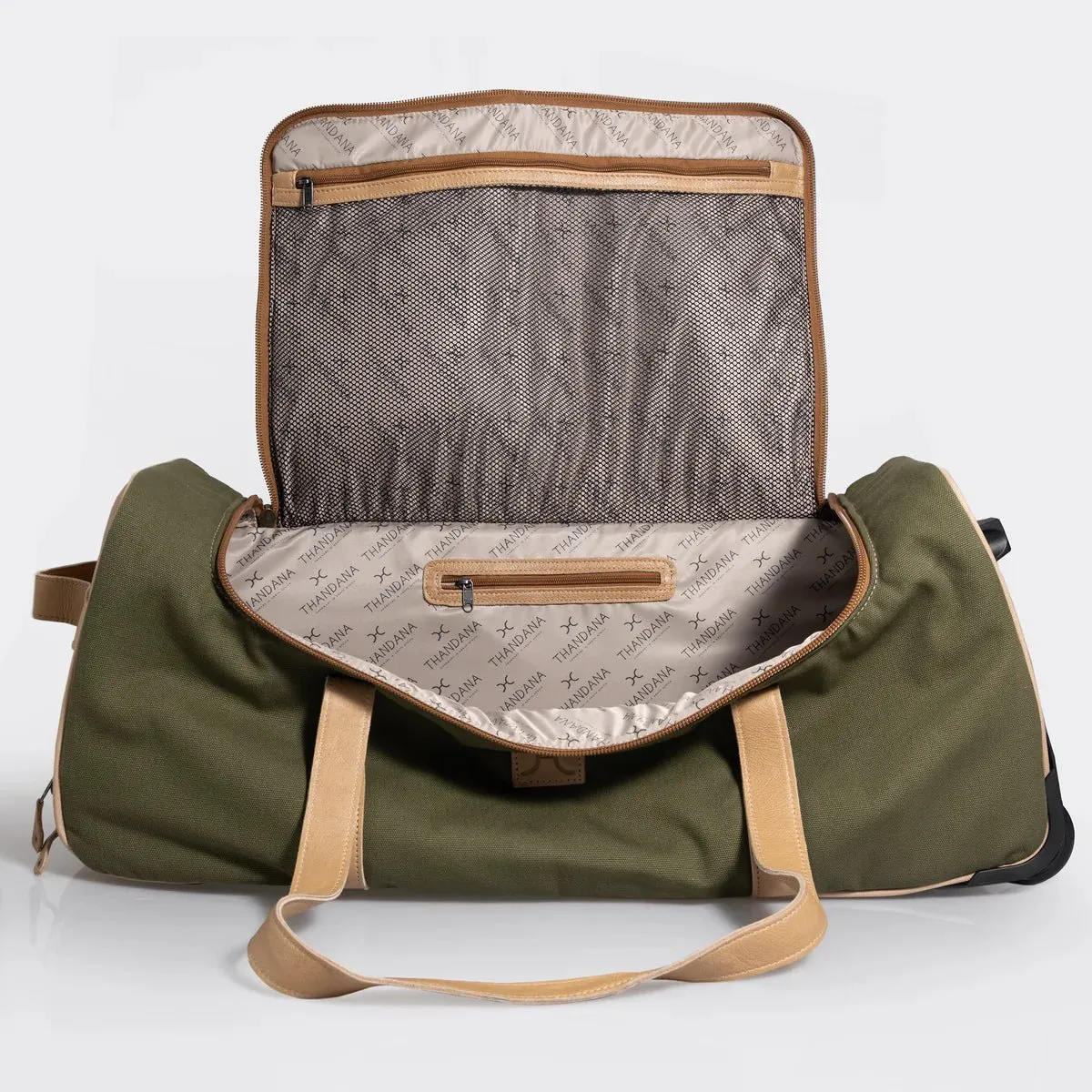 Thandana Wax Canvas & Leather Wheeled Duffel Bag