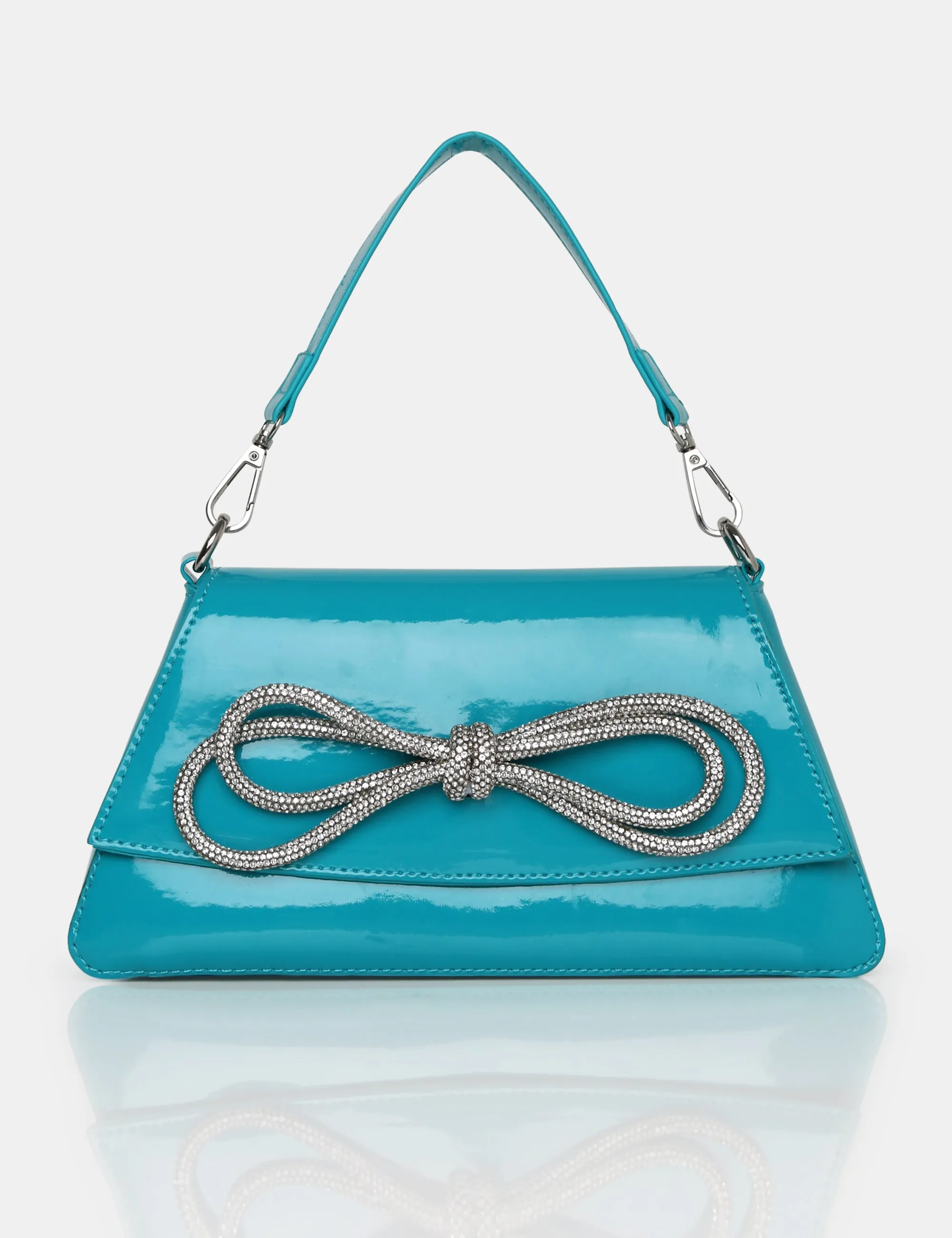 The Faya Teal Bow Detail Diamante Crossbody Bag