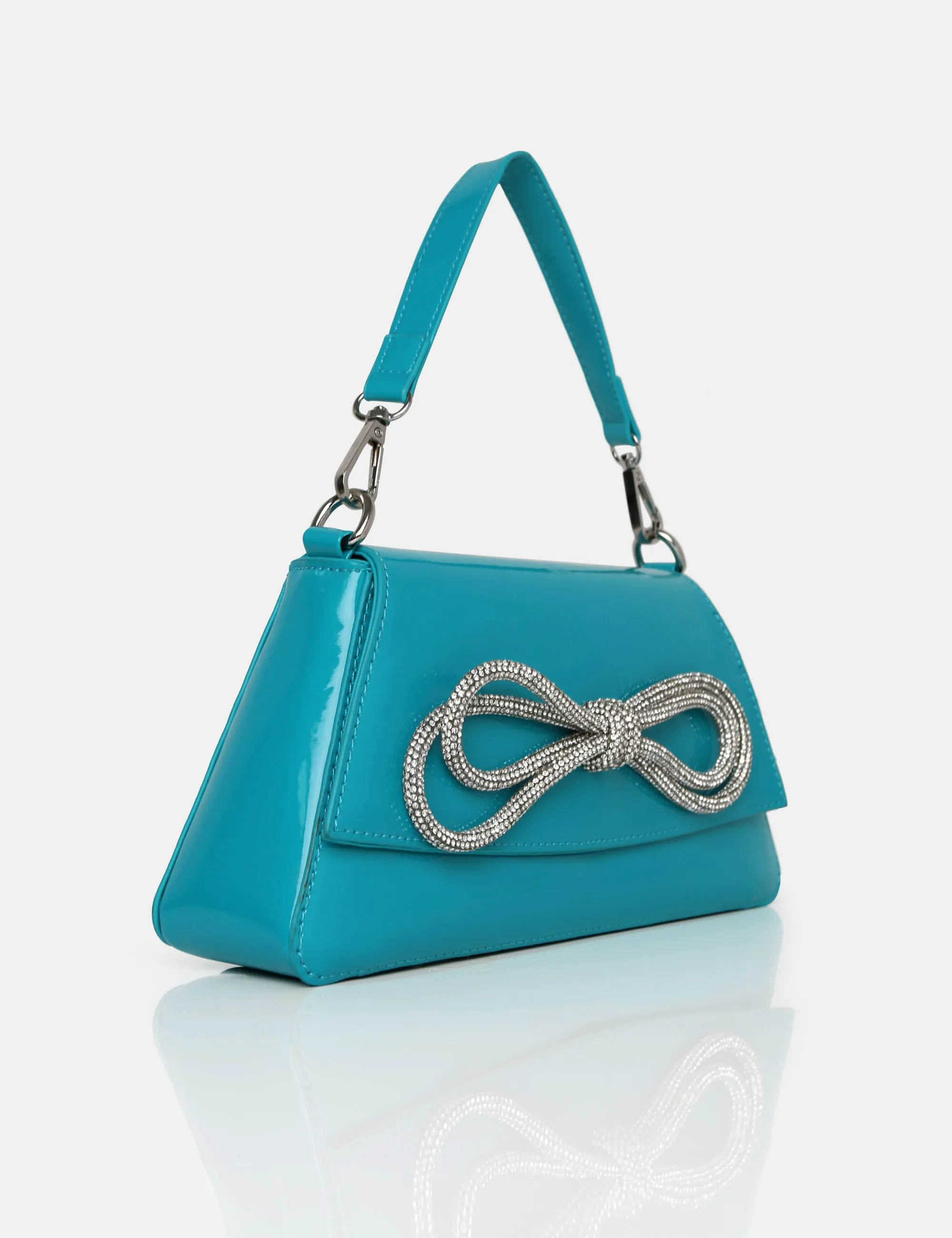 The Faya Teal Bow Detail Diamante Crossbody Bag