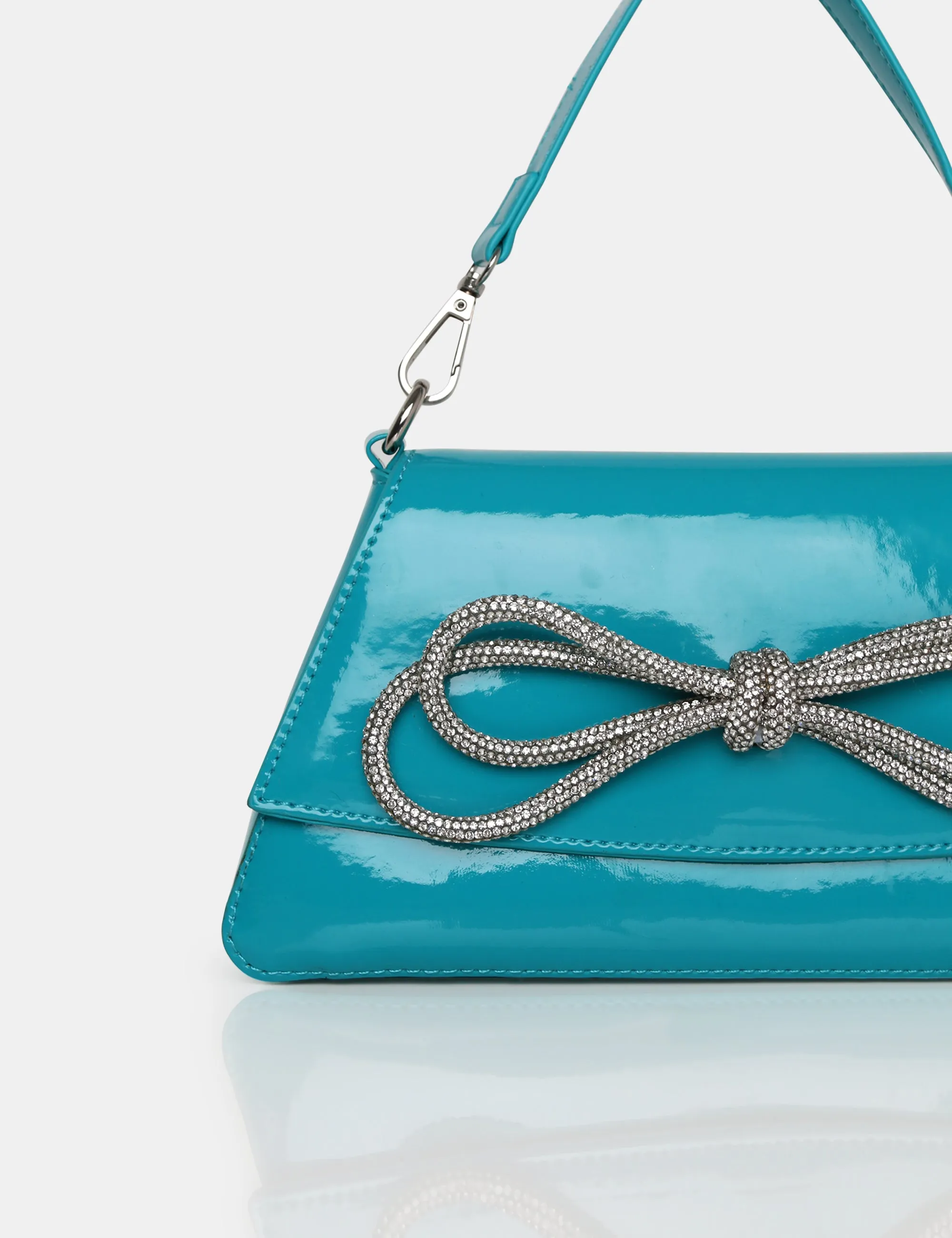 The Faya Teal Bow Detail Diamante Crossbody Bag