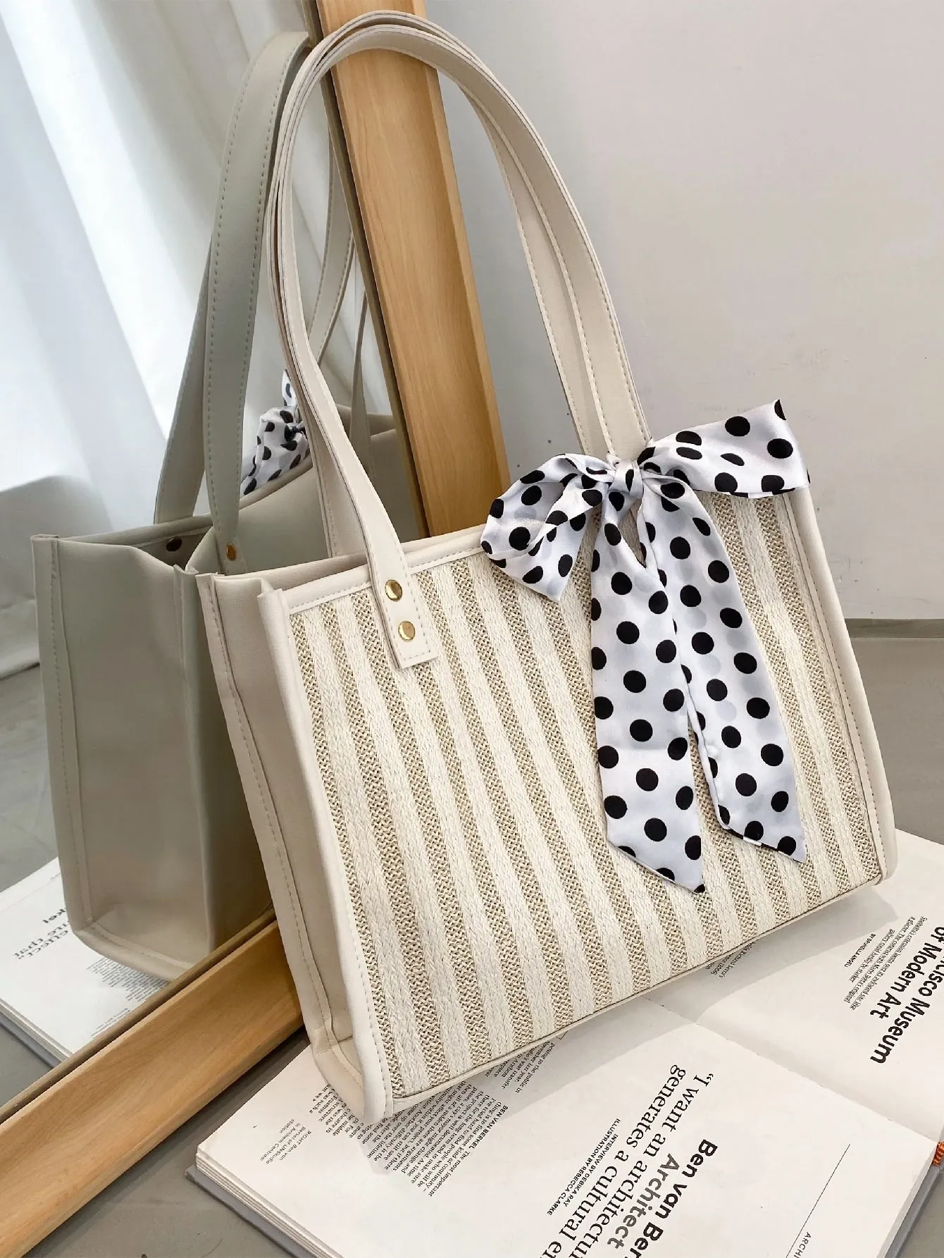 Twilly Scarf Decor Striped Tote Bag