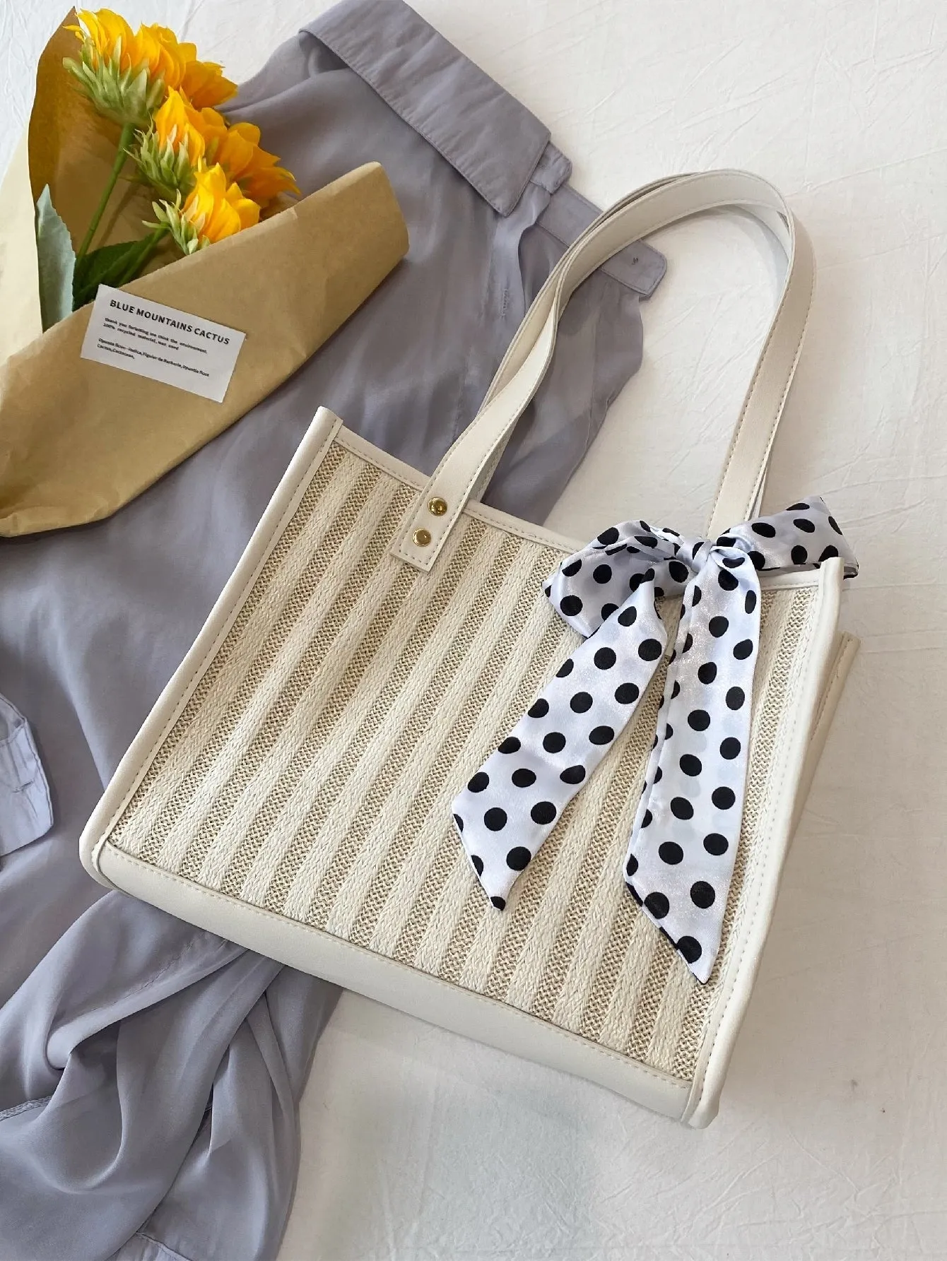 Twilly Scarf Decor Striped Tote Bag