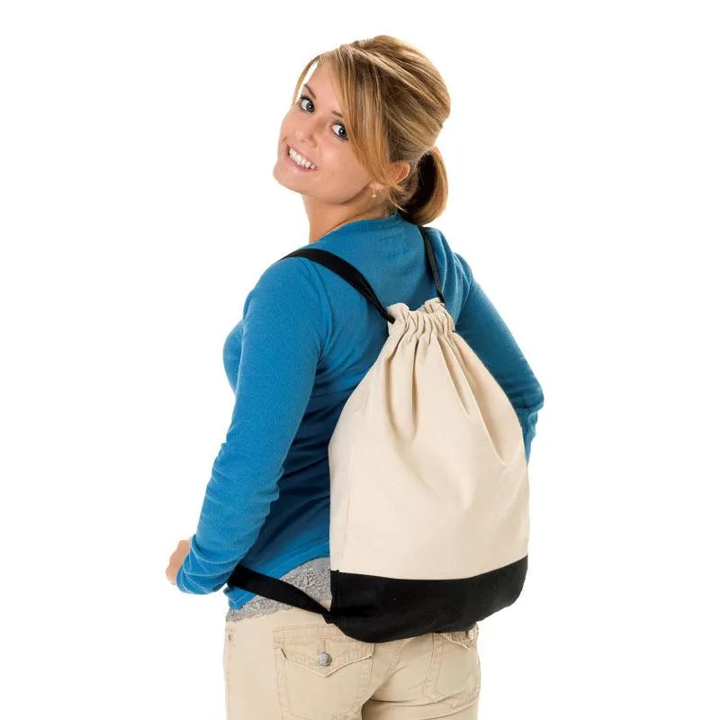 Two Tone Canvas Sport Backpacks / Wholesale Drawstring Bags - BPK57