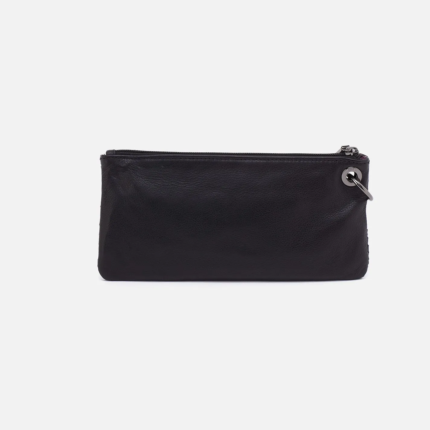 Vida Wristlet In Woven Leather - Black Metallic Woven