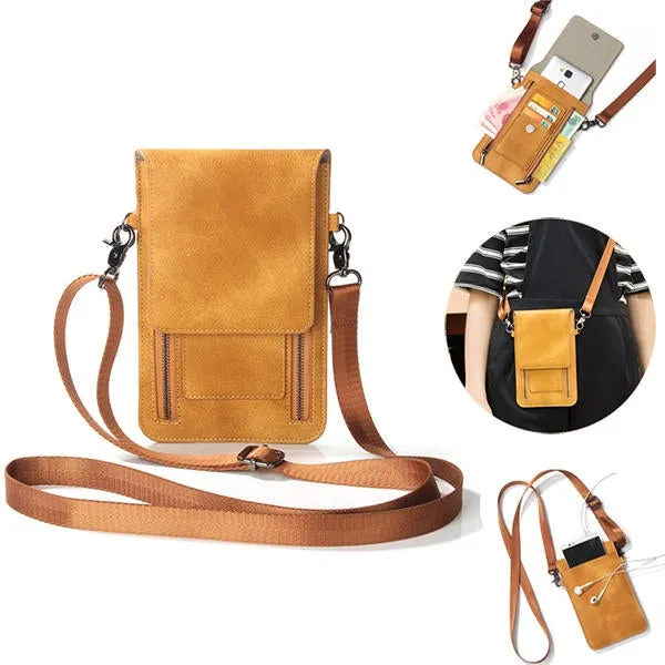 Vintage PU Leather Card Holder 6inch Phone Shoulder Bag Crossbody Bags