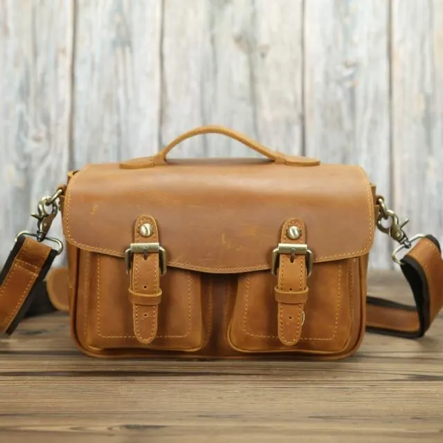 Vintage Style Leather Messenger Bag Photography Camera Bag