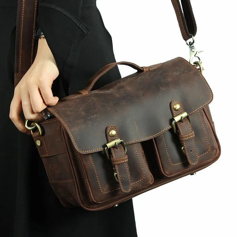 Vintage Style Leather Messenger Bag Photography Camera Bag