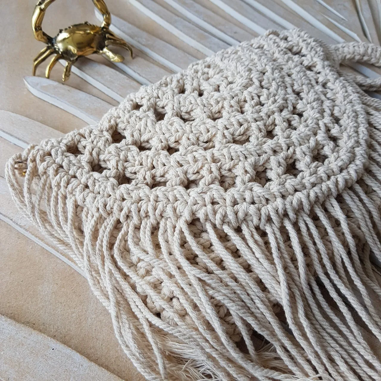 Woven Macrame Clutch With Long Fringe