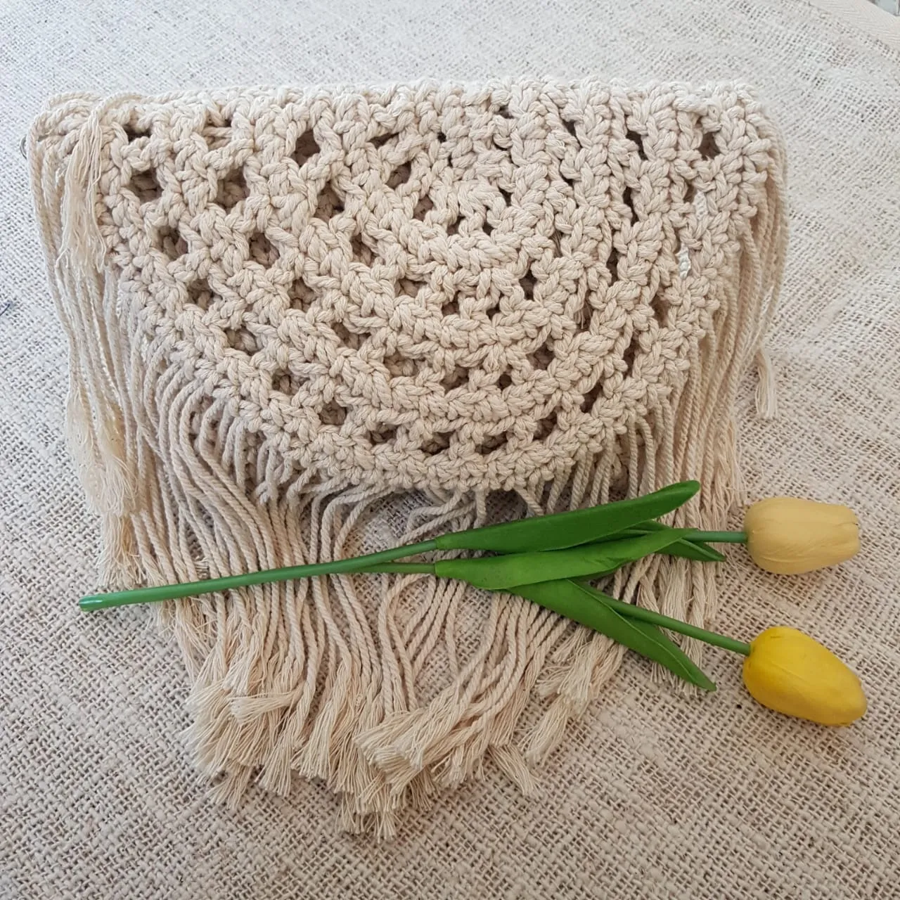 Woven Macrame Clutch With Long Fringe