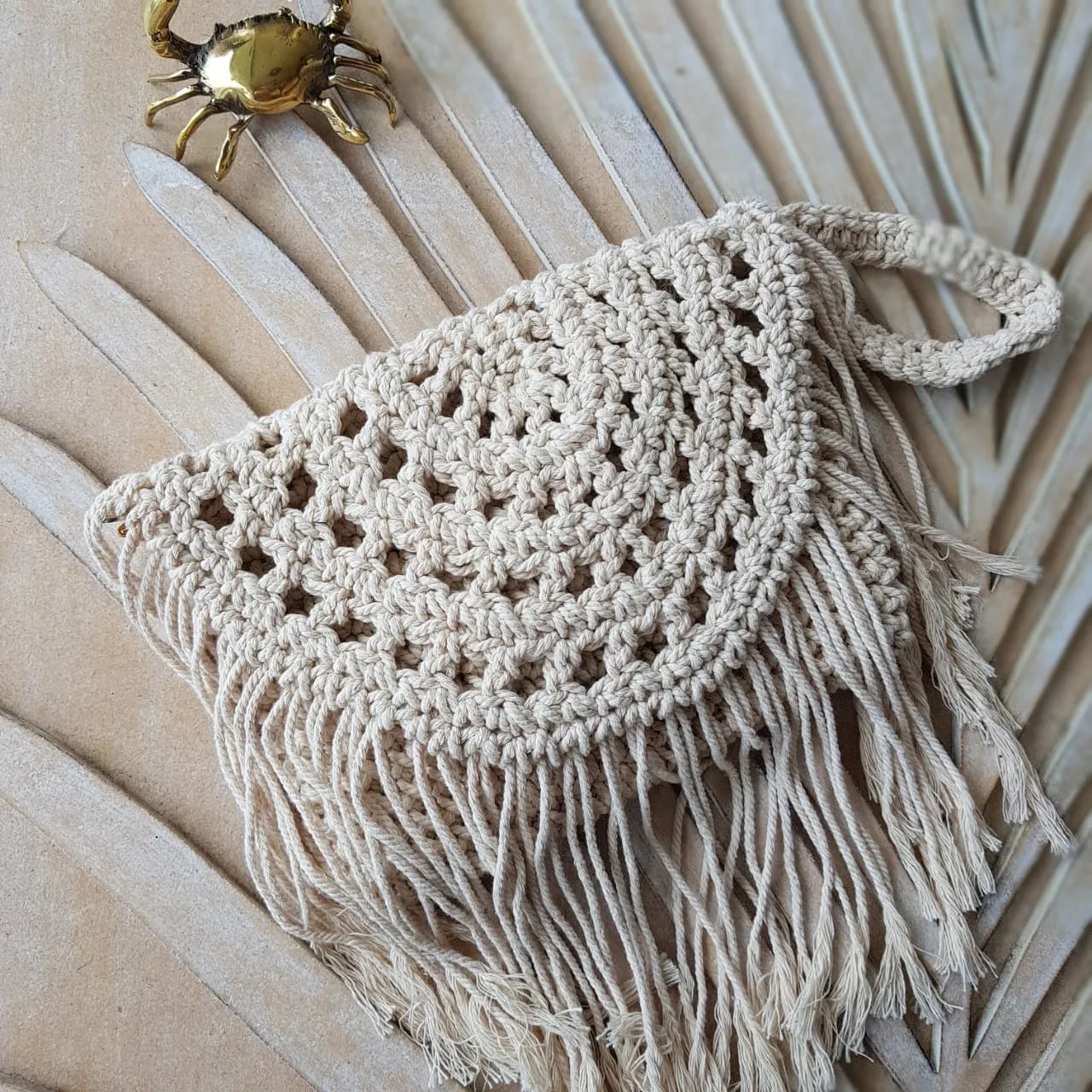 Woven Macrame Clutch With Long Fringe