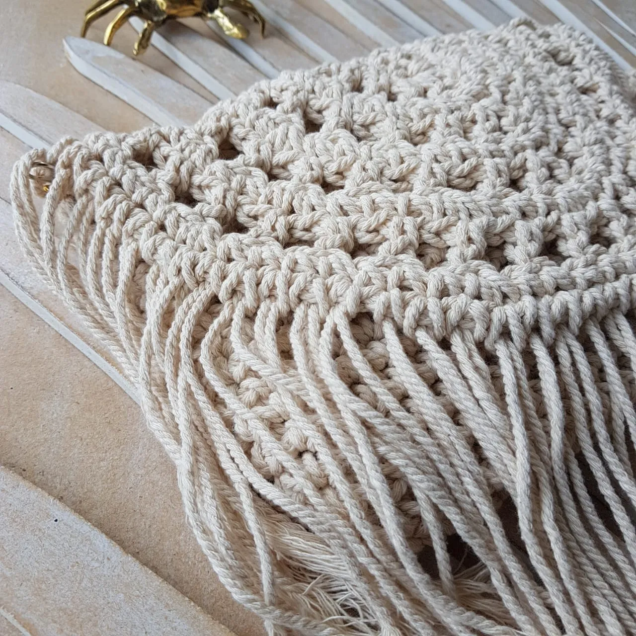 Woven Macrame Clutch With Long Fringe