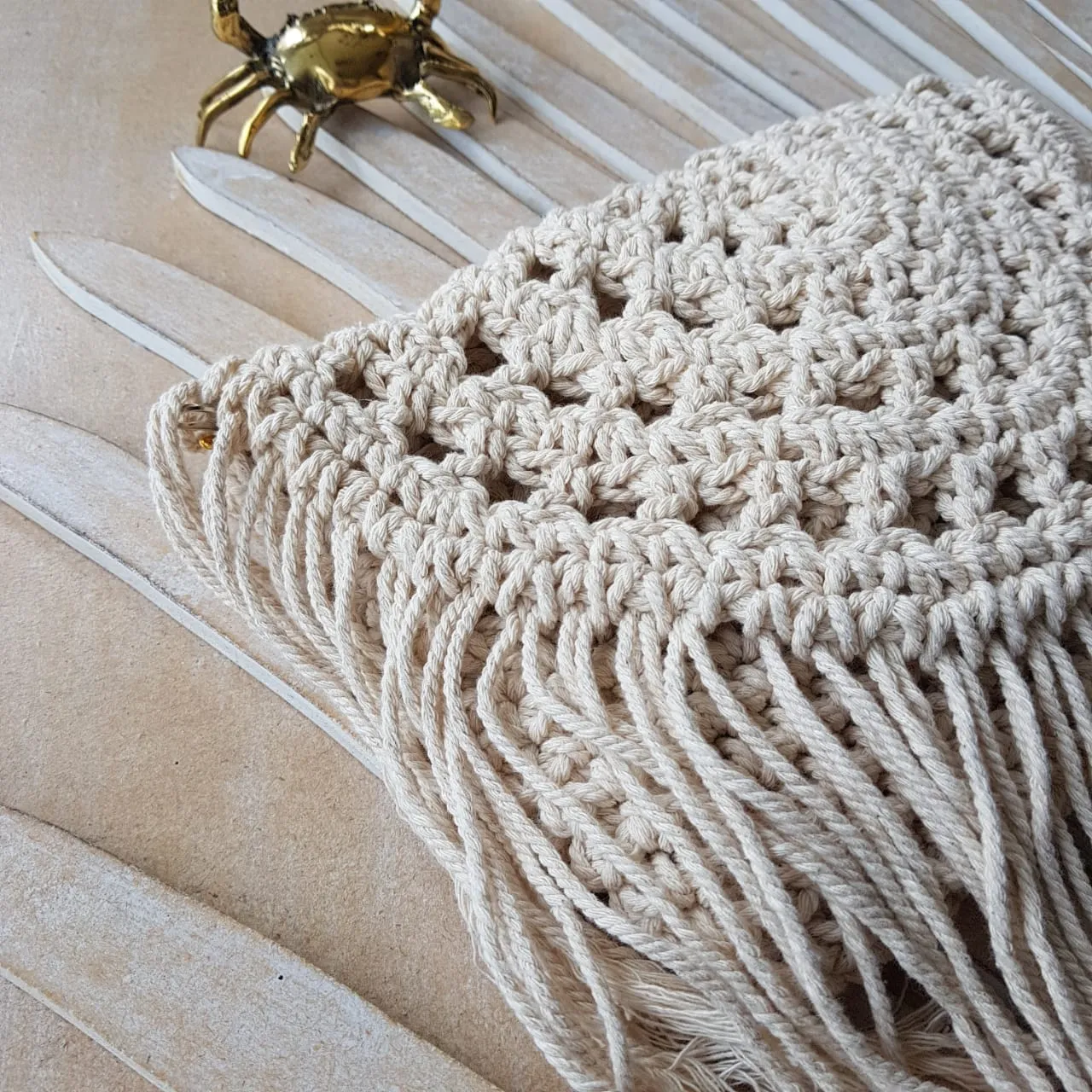 Woven Macrame Clutch With Long Fringe